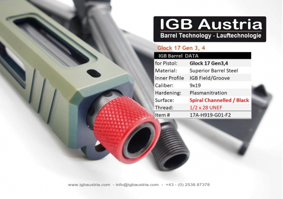 IGB Channelled Threaded Barrel 1/2x28 Glock 17 Gen 3,4