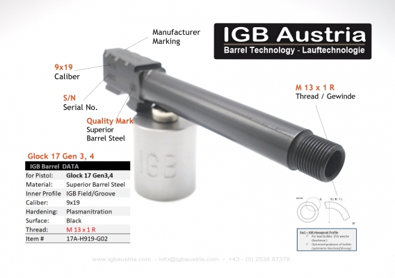 IGB Threaded Barrel M 13 x 1 R Glock 17 Gen 3,4