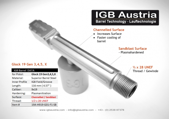 Glock 19 1/2x28 Threaded IGB Barrel